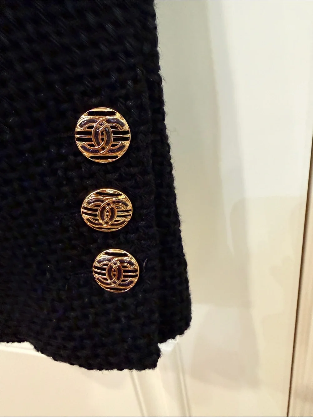 CHANEL Black Double-Breasted Blazer with Gold Buttons size 46